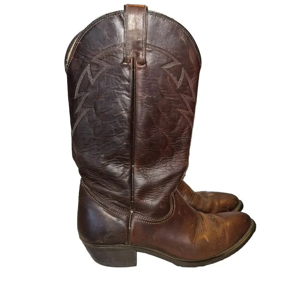 Vintage Made in USA Wrangler Brown Leather Western Boots Men's Size 10 D M9-8281